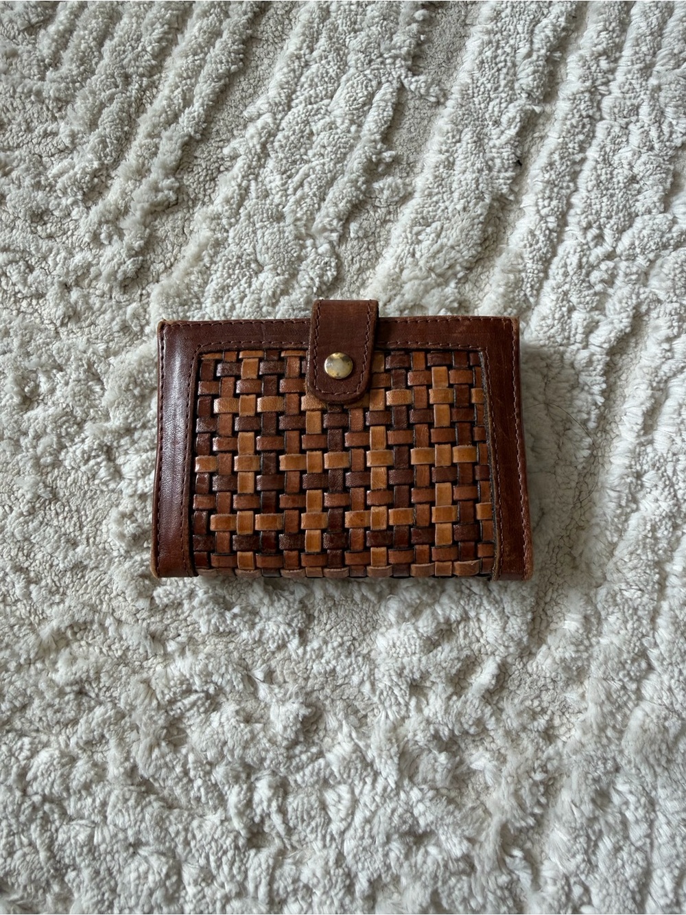 Les Cadeaux Woven Leather Snap Wallet Brown